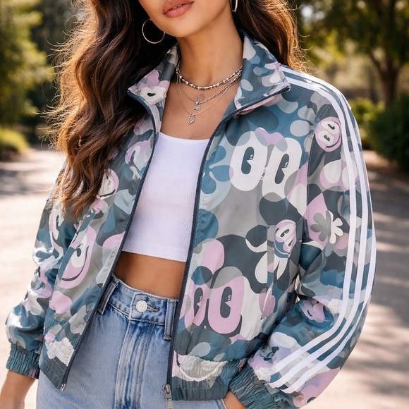 adidas Jackets & Blazers - Adidas Originals Hattie BB Track Jacket Multicolor Camo Smiley Print Women’s M